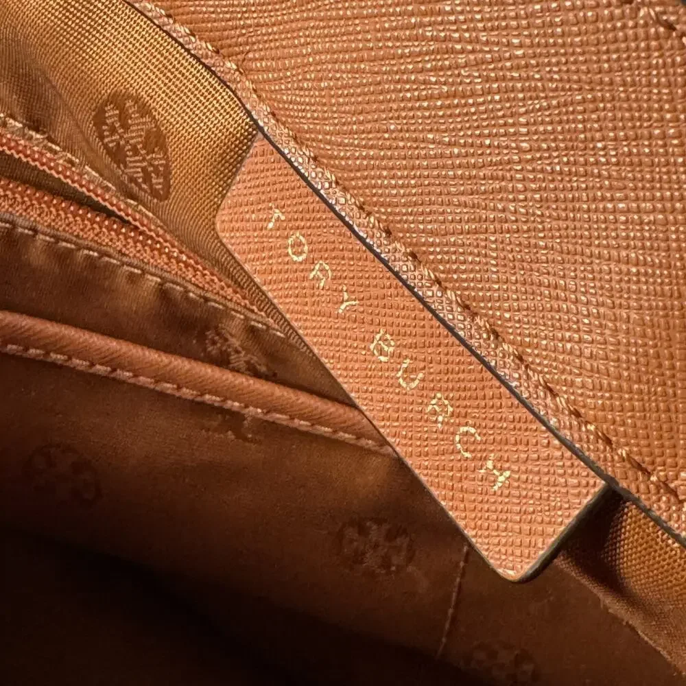 Tory Burch Large York Gold Buckle Saffiano Tan Cognac Leather Tote Bag READ